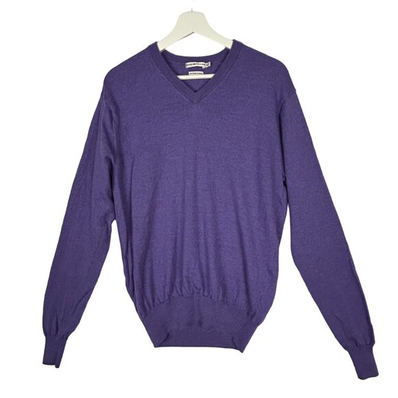 Peter Millar Sweater Men M Extra Fine Italian Merino Wool V-Neck Purple Pullover - Picture 1 of 12